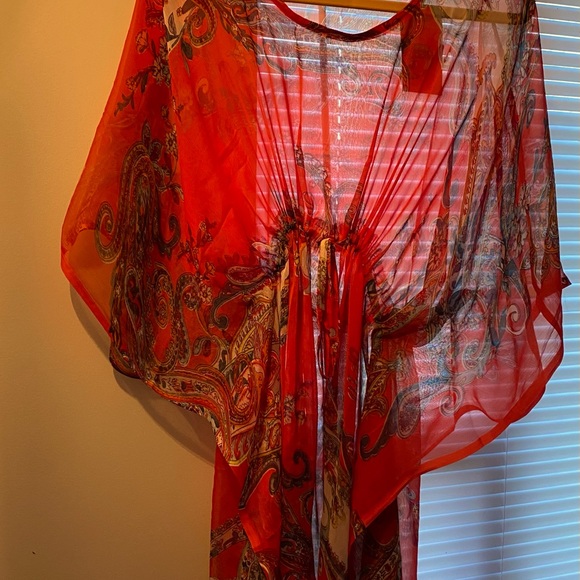 bathing suit coverup in a luscious orange-red tone. One size fits most. - Picture 2 of 3